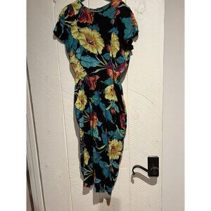 Vintage St August II Dress 1980s Cap Sleeve Long Hawaiian Back Button Size 9-10